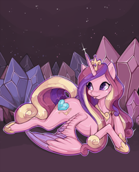 Size: 800x989 | Tagged: safe, artist:misukitty, princess cadance, alicorn, pony, :p, crystal, cute, cutedance, female, mare, prone, solo, tongue out