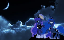 Size: 1920x1200 | Tagged: safe, artist:alexstrazse, artist:jaquelindreamz, artist:kayman13, prince artemis, princess luna, alicorn, pony, artemis luna, cloud, lunartemis, male alicorn, moon, night, overlooking, rule 63, self ponidox, sky