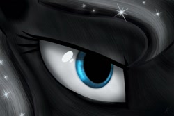 Size: 1095x730 | Tagged: safe, artist:everypone, derpibooru exclusive, edit, editor:ice star, princess luna, alicorn, pony, bangs, close-up, description is relevant, ethereal mane, eye, flowing mane, solo, starry mane