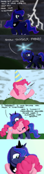 Size: 1080x4200 | Tagged: safe, artist:hoofclid, pinkie pie, princess luna, alicorn, earth pony, pony, comic, crying, cute, dream, dream walker luna, female, hat, hug, lightning, mare, party hat, tears of joy