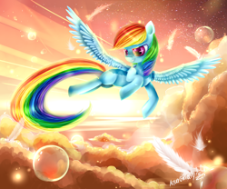 Size: 4000x3333 | Tagged: safe, artist:aquagalaxy, rainbow dash, pegasus, pony, absurd resolution, feather, scenery, solo