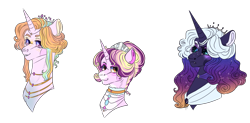 Size: 2508x1233 | Tagged: safe, artist:kiwigoat-art, princess cadance, princess celestia, princess luna, alicorn, pony, redesign, simple background, solo, transparent background