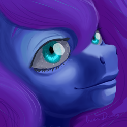 Size: 1024x1024 | Tagged: safe, artist:inersdraco, princess luna, alicorn, pony, reflecting eyes, solo, uncanny valley