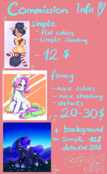 Size: 1240x2013 | Tagged: safe, artist:moonlitamberblossom, princess luna, oc, alicorn, earth pony, pony, clothes, commission info, smiling, socks