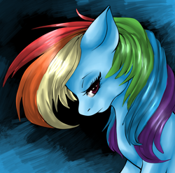 Size: 3011x2981 | Tagged: safe, artist:twiddledittle, rainbow dash, pegasus, pony, blue coat, female, floppy ears, mare, multicolored mane, solo