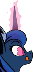 Size: 291x630 | Tagged: safe, idw, princess luna, alicorn, pony, spoiler:comic, spoiler:comic75, cropped, glowing horn, magic, possessed, simple background, solo, tongue out, transparent background