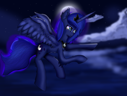 Size: 3000x2250 | Tagged: safe, artist:n0kkun, princess luna, alicorn, pony, female, mare, night, solo