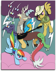 Size: 1717x2165 | Tagged: safe, artist:the-paper-pony, daring do, discord, rainbow dash, pegasus, pony, shadowbox