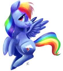 Size: 2508x2831 | Tagged: safe, artist:comikazia, rainbow dash, pegasus, pony, blue coat, female, mare, multicolored mane, simple background, solo, white background, wings