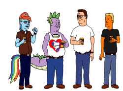 Size: 935x695 | Tagged: safe, artist:aniamalman, rainbow dash, rarity, spike, human, bill dauterive, boomhauer, crossover, dale gribble, hank hill, king of the hill