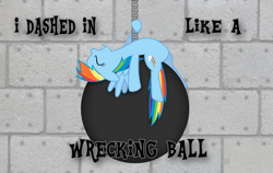 Size: 1266x800 | Tagged: safe, artist:flare-chaser, artist:parclytaxel, rainbow dash, pegasus, pony, miley cyrus, solo, wrecking ball