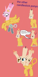 Size: 1080x2160 | Tagged: safe, artist:calebtyink, princess cadance, alicorn, earth pony, object pony, original species, pegasus, pony, unicorn, candlestick, conjoined triplets, female, i can't believe it's not badumsquish, male, mare, ponified, stallion, the other candlestick ponys