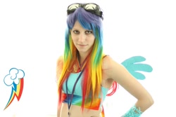 Size: 800x533 | Tagged: safe, artist:tweetnbirdy, rainbow dash, human, anime boston, cosplay, goggles, irl, irl human, photo, solo