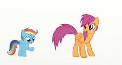 Size: 1366x728 | Tagged: safe, artist:snorly, rainbow dash, scootaloo, pegasus, pony, female, mare, palette swap, wings