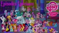 Size: 1280x720 | Tagged: safe, artist:rose80149, ace, applejack, bon bon, fluttershy, pinkie pie, princess cadance, rainbow dash, rarity, starlight, sweetie drops, twilight sparkle, oc, oc:snowdrop, alicorn, bat pony, changeling, earth pony, pegasus, pony, unicorn, g1, g2, g3, g3.5, g4, french, teady