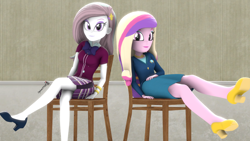 Size: 1920x1080 | Tagged: safe, artist:spinostud, dean cadance, fleur-de-lis, princess cadance, equestria girls, 3d, clothes, school uniform, sitting, source filmmaker