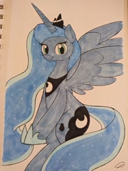 Size: 776x1040 | Tagged: safe, artist:taurson, princess luna, alicorn, pony, crown, cute, female, jewelry, lunabetes, mare, regalia, smiling, traditional art