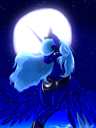 Size: 1200x1600 | Tagged: safe, artist:heart-of-a-dragoness, princess luna, alicorn, pony, female, full moon, looking at you, mare, moon, night, smiling, solo, stars