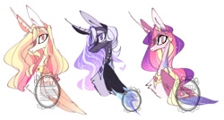 Size: 1024x550 | Tagged: safe, artist:manella-art, princess cadance, princess celestia, princess luna, alicorn, pony, alternate design, bust, portrait, simple background, watermark, white background