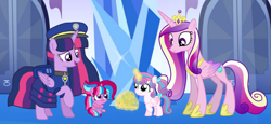 Size: 2340x1080 | Tagged: safe, artist:徐詩珮, princess cadance, princess flurry heart, twilight sparkle, twilight sparkle (alicorn), whammy, oc, oc:bubble sparkle, alicorn, pony, series:sprglitemplight diary, series:sprglitemplight life jacket days, series:springshadowdrops diary, series:springshadowdrops life jacket days, alternate universe, aunt and niece, auntie twilight, baby, baby pony, base used, bubbleverse, chase (paw patrol), clothes, cousins, cute, female, filly, filly flurry heart, magical lesbian spawn, magical threesome spawn, mother and child, mother and daughter, multiple parents, next generation, offspring, older, older flurry heart, parent and child, parent:glitter drops, parent:spring rain, parent:tempest shadow, parent:twilight sparkle, parents:glittershadow, parents:sprglitemplight, parents:springdrops, parents:springshadow, parents:springshadowdrops, paw patrol