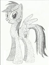 Size: 784x1019 | Tagged: safe, artist:megaartist923, rainbow dash, pegasus, pony, female, ink, mare, pen, pointillism, solo, stippling, traditional art