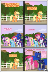 Size: 3255x4838 | Tagged: safe, artist:gutovi, applejack, fluttershy, pinkie pie, princess luna, rainbow dash, rarity, twilight sparkle, twilight sparkle (alicorn), alicorn, earth pony, pegasus, pony, unicorn, comic:why me!?, alternate ending, applejack gets all the mares, comic, harem, mane six, polyamory, polygamy, show accurate, sun, sunrise, sweet apple acres