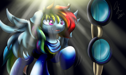 Size: 1100x655 | Tagged: safe, artist:jinyaranda, rainbow dash, pegasus, pony, female, mare, simple background, solo