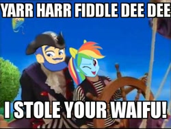 Size: 480x360 | Tagged: safe, flash sentry, rainbow dash, equestria girls, exploitable meme, flash sentry savior of the universe, flashdash, lazytown, meme, talk like a pirate day, waifu, waifu thief, you are a pirate