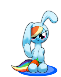 Size: 1200x1500 | Tagged: safe, artist:hoyeechun, rainbow dash, pegasus, pony, rabbit, animal costume, blushing, bunny costume, carrot, clothes, costume, cute, dashabetes, easter, holiday, simple background, solo, white background