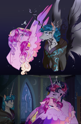 Size: 957x1467 | Tagged: safe, artist:bunnari, princess cadance, stygian, twilight sparkle, twilight sparkle (alicorn), alicorn, pony, crying, hug