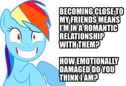 Size: 1500x1024 | Tagged: safe, rainbow dash, pegasus, pony, anti-shipping, idiotic debate, image macro, meme, op is a cuck, op is trying to start shit, shipping