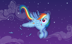 Size: 10000x6072 | Tagged: safe, artist:spectty, rainbow dash, pegasus, pony, absurd resolution, feather, flying, night, solo, vector, wallpaper