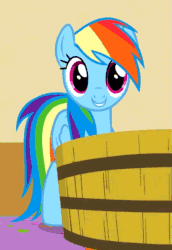Size: 433x628 | Tagged: safe, screencap, rainbow dash, pegasus, pony, party of one, animated, c:, cute, dashabetes, eyes closed, happy, head tilt, looking at you, smiling, solo, talking