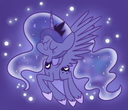 Size: 1280x1102 | Tagged: safe, artist:typhwosion, princess luna, alicorn, pony, crown, cute, ethereal mane, eyes closed, hoof shoes, jewelry, lunabetes, night, regalia, sky, solo, starry mane, stars