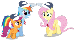 Size: 6000x3312 | Tagged: safe, artist:masem, fluttershy, rainbow dash, scootaloo, pegasus, pony, baseball cap, cute, cutealoo, dashabetes, feminism, hat, rainbow dashs coaching whistle, shyabetes, simple background, transparent background, vector, whistle