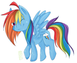 Size: 986x810 | Tagged: safe, artist:cerynitian, rainbow dash, pegasus, pony, blue coat, female, mare, multicolored mane, solo, wink