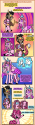 Size: 1259x4520 | Tagged: safe, artist:spudsmcfrenzy, discord, pinkie pie, princess cadance, alicorn, earth pony, griffon, pony, yak, comic, discopie, female, male, shipping, straight