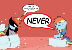 Size: 500x347 | Tagged: safe, rainbow dash, pegasus, pony, ask, batman, batmare, clothes, comic, crossover, mage dash, parody, pillow, pillow fight, pillow fort, rainbow, scarf, speech bubble, tumblr