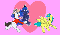 Size: 1280x744 | Tagged: safe, artist:moonlightfan, light heart, princess luna, oc, oc:flashtruth, oc:light heart, alicorn, pony, alicorn oc, niclove