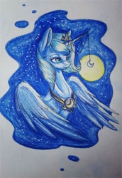 Size: 415x604 | Tagged: artist needed, source needed, safe, princess luna, alicorn, pony, moon, solo, traditional art