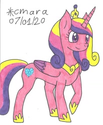 Size: 843x1026 | Tagged: safe, artist:cmara, princess cadance, alicorn, pony, crown, female, hoof shoes, jewelry, mare, raised hoof, regalia, simple background, solo, traditional art, white background