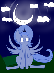 Size: 1200x1600 | Tagged: safe, artist:wonderschwifty, princess luna, alicorn, pony, crescent moon, moon, s1 luna, sitting