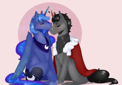 Size: 1884x1314 | Tagged: safe, artist:sughii, king sombra, princess luna, alicorn, pony, female, lumbra, male, shipping, sitting, straight