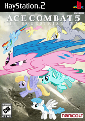 Size: 702x1000 | Tagged: safe, artist:nickyv917, cloud kicker, derpy hooves, firefly, fluttershy, lightning bolt, rainbow dash, spring melody, sprinkle medley, white lightning, pegasus, pony, g1, ace combat, box art, fanfic, fanfic art, female, game cover, mare, playstation 2, video game