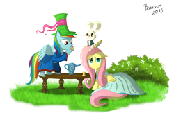 Size: 1200x782 | Tagged: safe, artist:bonaxor, fluttershy, rainbow dash, pegasus, pony, alice in wonderland, crossover