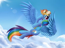 Size: 4114x3049 | Tagged: safe, artist:pridark, rainbow dash, pegasus, pony, cloud, cloudy, goggles, solo, wonderbolt trainee uniform