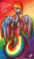 Size: 1024x1750 | Tagged: safe, artist:ralek, rainbow dash, pegasus, pony, flying, long tail, solo