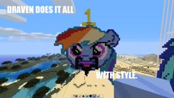 Size: 1920x1080 | Tagged: safe, rainbow dash, pegasus, pony, crossover, draven, league of legends, lolwut, meme, minecraft, minecraft pixel art, moustache, pixel art