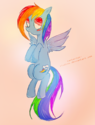 Size: 400x526 | Tagged: safe, artist:canterlot-studios, rainbow dash, pegasus, pony, blue coat, female, mare, multicolored mane, simple background, solo, white background, wings