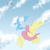 Size: 500x500 | Tagged: safe, artist:rhythmgeneration, fluttershy, rainbow dash, bird, pegasus, pony, animal, cloud, cloudy, flying, sky, vertigo